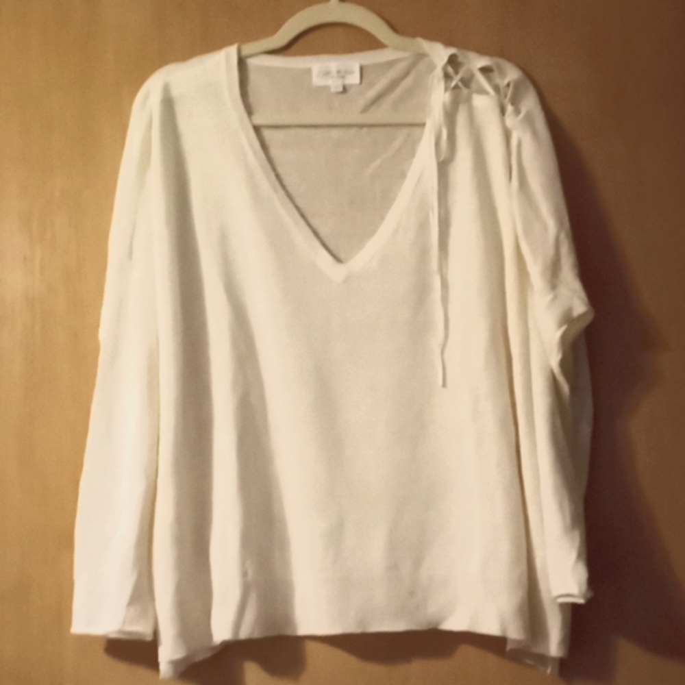 Feel the Piece by Terre Jacobs "Optic White" Linen Blend  Sweater in One Size